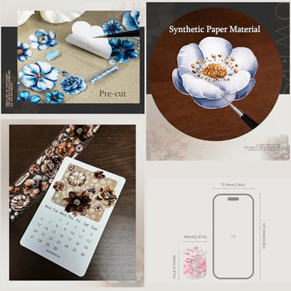 Flower Washi Tape Stickers for Journaling Supplies, Floral Stickers for DIY - color: Night