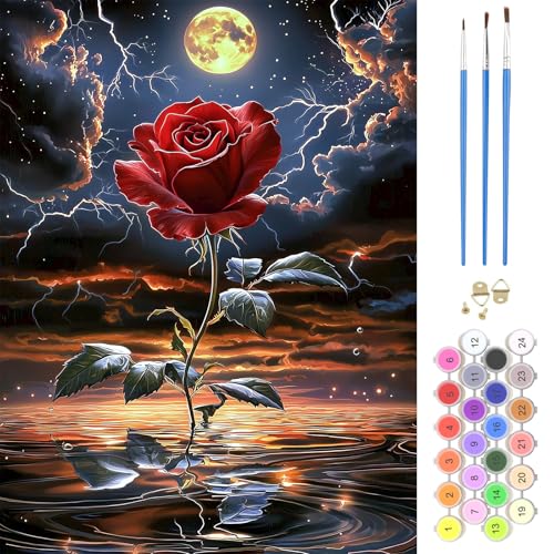 NAIMOER Rose Paint by Numbers Kits for Adults Beginner, Flower Color by Numbers on Canvas Painting Craft Kits for Adults Without Frame, Easy Paint DIY Acrylic for Home Wall Decor 12 X16 Inch - color: Rose