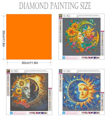 Axquilon 3 Pack Sun and Moon Diamond Art Kits for Adults 12x12inch | Diamond Painting Kits for Adults, 5D Round Full Drill Gem Art Paint by Diamonds Pictures DIY Crafts Kits - color: 3 Pack Sun Moon