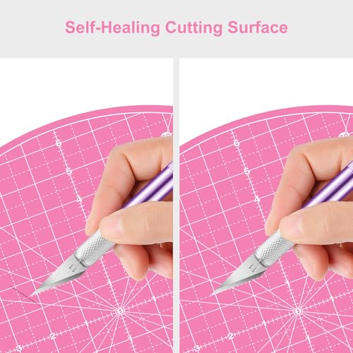 13"x13" Round Rotating Cutting Mat, Self Healing Mat with 360-Degree Rotation & Anti-Slip Base, Sewing Board Cutting Mat Perfect for Fabric Quilting Leather Hobby Project, Pink - color: Pink, size: 13"L x 13"W