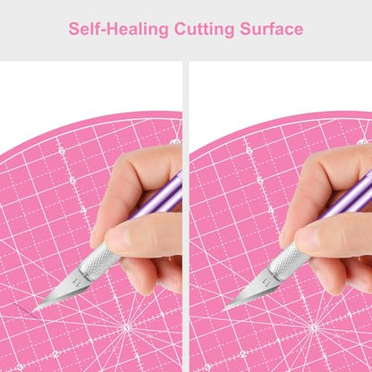 Headley Tools 13"x13" Round Rotating Cutting Mat, Self Healing Mat with 360-Degree Rotation & Anti-Slip Base, Sewing Board Cutting Mat Perfect for Fabric Quilting Leather Hobby Project, Pink - color: Pink, size: 13"L x 13"W