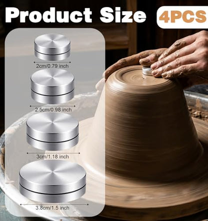4 Pcs Pottery Trimming Tools, 4 Size Metal Trimming Tools Pottery Clay Spinner Set for Potters & Ceramic Artists, Smooth Rotary Trimmings (Silver, 1.5/1.2/1.0/0.8 Inch)