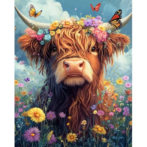 Canrichshop Highland Cow Paint by Numbers Kit for Adults,Cow Painting by Numbers,DIY Acrylic Paint Kit for Adults Without Frame,Easy Adult Paint by Number Kits on Canvas for Decor 16x20inch - color: MT20795