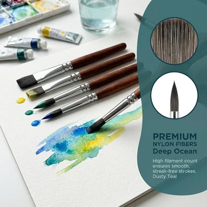 6 pcs Short Handle Watercolor Brushes,Professional Synthetic Squirrel Paint Brush Set for Detail Acrylic Gouache,Travel Art Paintbrushes Includes Round,Cat's Tongue,Dagger,Texture,Shaper,Flat - color: Brown