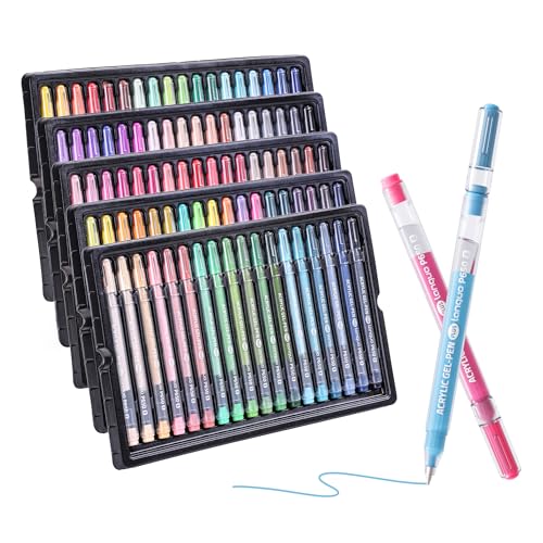 Acrylic Gel Pens 90 Colors, Acrylic Pens with 1mm Bullet Tip for Adult Coloring, Drawing, Rock, Glass, Fabric, Black Paper, Journaling & DIY Art Crafts Supplies