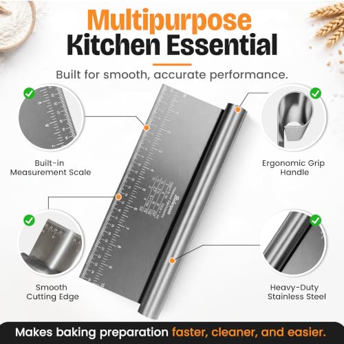 Bakerpan Stainless Steel Heavy Duty Dough Cutter, 3 Size Set - Metal Bench Scraper Kitchen Utensils, Chopper, Pizza and Pastry Cutter Tool, 10, 8, 6 Inch