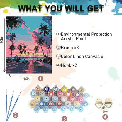Paint by Numbers Kit for Adults,Sunset Scenery DIY Paint by Number 16x20 In | Paint by Number for Beginner,Adult Paint by Number,HD Color Canvas,DIY Tool Kits,Stress Relief Craft,Great Gift,Without Frame - color: MT6144