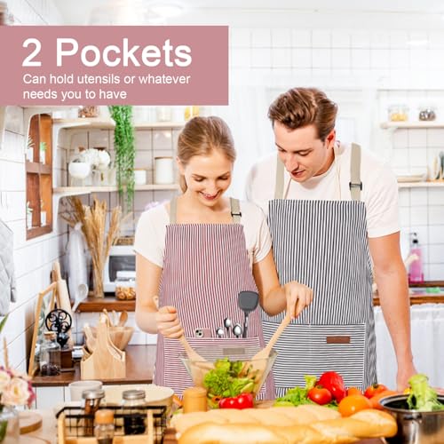 2 Pack Kitchen Cooking Aprons, Adjustable Bib Soft Chef Apron with 2 Pockets for Men Women - color: Red