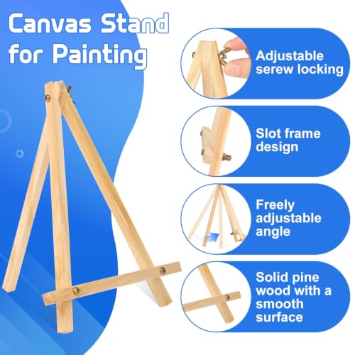 16 Pack 9 Inch Wood Tabletop Easel Canvas Stand Bulk for Painting | Tripod Art & Crafts Easel with Small Paint Brushes, Palettes Set for Sip and Paint Party, Display, Photo Picture Sign Holder