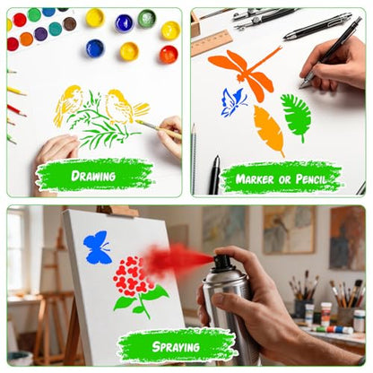 50 Pcs Large Flower Stencils for Painting, 3.94 X 3.94 Inch Flower Stencils for Crafts Reusable, Wood and Wall Stencils for Painting Large Pattern, DIY Templates Holiday Wall Paper (J) - style: J