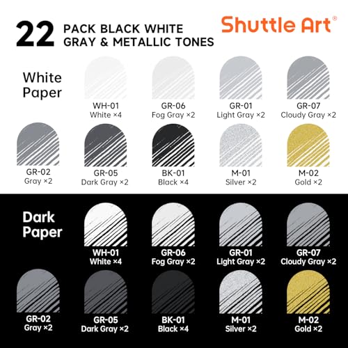 Shuttle Art Colored Pens, 22 Black White Gray & Metallic Tone Colors Cute Journal Pens 0.6mm Fine Point Colored Gel Pens for Black Paper Writing Drawing Journaling Note Taking School Office Home - color: 22 Black White Gray & Metallic Tone