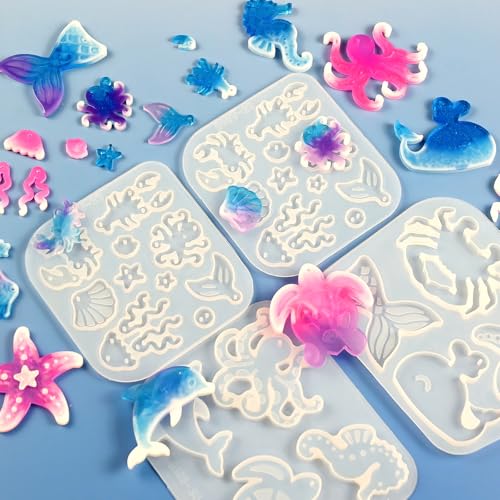 Resin Keychain Molds, Set of 4 Sea Life Key Chain Molds with Hole - color: 4 Pcs Ocean Resin Earring Molds
