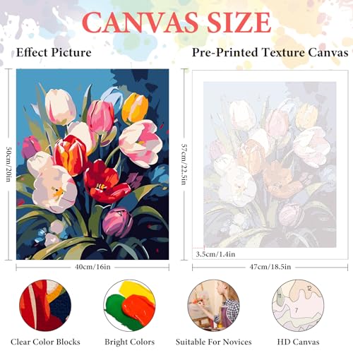 Paint by Numbers Kit for Adults Beginner, Colorful Tulip Bouquet 16x20 Inch - color: LBUSOPNF1P05