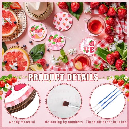 Reallnaive 8 Pcs Strawberry Paint by Numbers Kit for Adults Wooden Coasters - style: Strawberry