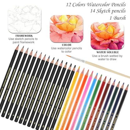 Heshengping, Sketching Pencil Set Drawing Pen Charcoal Sketch Kit Cover Graphite Charcoal Watercolor Pencils Paper Erasable Pen Beginners Artist Children and Adults(39pcs Art Supplies) - size: 1 Count (Pack of 1)