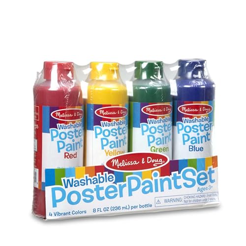 Melissa & Doug Washable Poster Paint Set (4 Colors – Red, Yellow, Green, Blue)