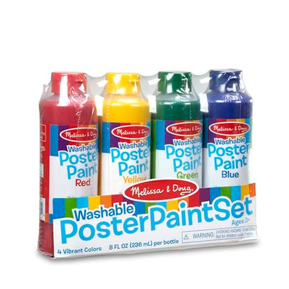 Melissa & Doug Washable Poster Paint Set (4 Colors – Red, Yellow, Green, Blue)