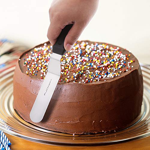 Angled Icing Spatula, Stainless Steel Offset Spatula, Cake Spatula Set of 2 Black 6, 8 inch Blade - color: Black