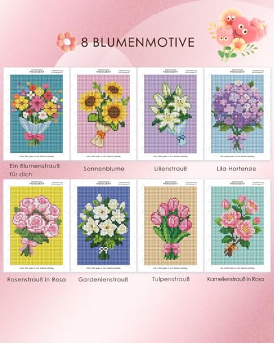 forever young Bouquet Small Diamond Art Kits, 5x7 Inch Canvas | 8 PCS DIY square diamond painting kits for beginners and adults, perfect for collecting, display ＆ relaxing stress relief - color: Bouquet