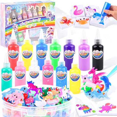 Louseadon Magic Water Elf Toy Kit for Kids, 13 Colors Magic Gel & 8 Molds, Make Your Own Water Pets, DIY Squishy Maker Set, Sensory Craft Toy, Party Favors & Gifts for Boys & Girls, Ages 3+