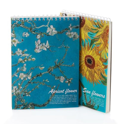 2 Pack Aesthetic Kids Spiral Cute Sketch Book,98lb/160gsm Acid Free Thick Paper Van Gogh A4 Blank Mixed Media Journal Art Sketchbook Artist Drawing Book Paper Painting Sketching Pad - color: Almond Blossoms Sunflowers A4