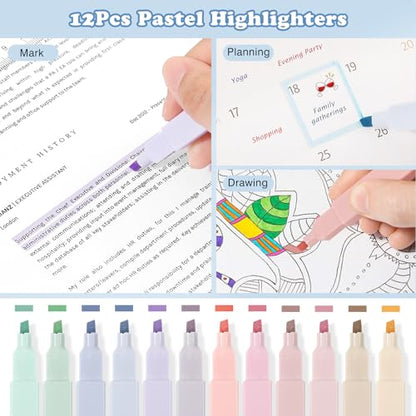 MoKo Pencil Case with Supplies, 60Pcs Aesthetic School Set, Green | Includes highlighters, gel and ballpoint pens, mechanical pencils, refills, sticky notes, correction tapes and rulers. - color: Green-60P