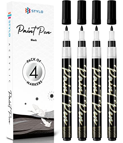 Stylo Black Acrylic Paint Pens, 4 Black Paint Markers, Fine Tip - color: Black
