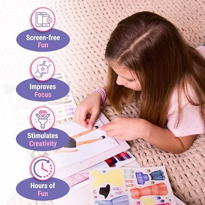 BSCOOL Fashion Designer Kits for Girls Drawing Coloring Book. Sticker Book | Includes stickers stencils and textures to spark little designers creativity. Fun dress-up sketchbook for kids ages 5 and up. - color: Fashion Studio