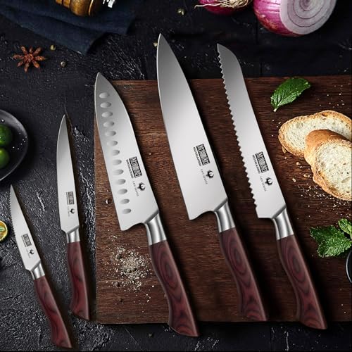 HOSHANHO 18PCS Kitchen Knife Block Set, Sharp Chef Knives with Sharpener | Super Sharp High Carbon Stainless Steel Cooking Knife Set, Professional Cutlery Knife Set with Sharpener, Ideal Home Gift Set - size: 18 Pieces Knife Set