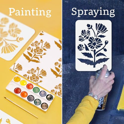 6 Styles Poppy Flower Stencils for Painting, 11.7"x8.3" Reusable Floral Stencil Drawing Templates, DIY Craft Paint Templates for Wall Home Decor Wood Burning Canvas Journal Card - style: Flower