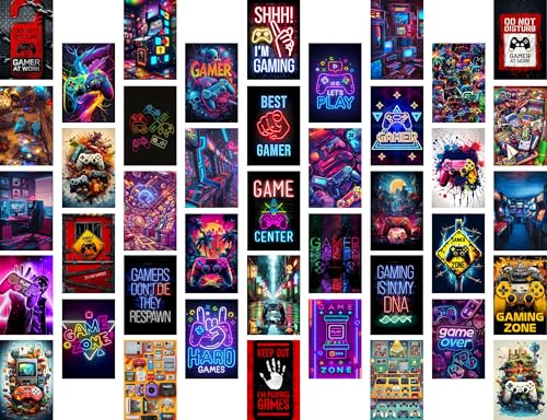 Libemz, 50 Pcs Gamer Collage Kit Posters - Gamer Room Decor, Boys Room Decor, Gaming Neon Sign Wall Art for Girls Boys Teen Kids Room Bedroom, Aesthetic Wall Decor Picture Posters Birthday Gifts Decorations,4x6 inches (Gamer) - color: Gamer