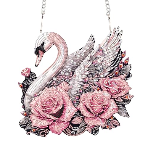 AiYuanzsh Large Acrylic Diamond Art Hanging Kits for Adults, 5D Diamond Painting Suncatchers Kit Rose Swan DIY Diamond Crystal Window Door Pendant Kit for Gift Wall Home Christmas Decor (24.2x23 cm) - color: Rose Swan