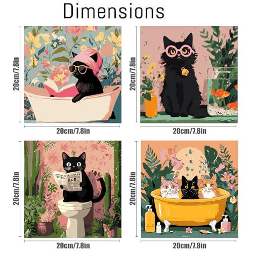 Canrichshop 4 Pack Cat Paint by Numbers for Beginner,Black Cat Adult Paint by Number Kits on Canvas Framed, DIY Number Paintings for Adults for Wall Home Decor 8X 8 inch - color: BKH1890+BKH1891+BKH1892+BKH1893