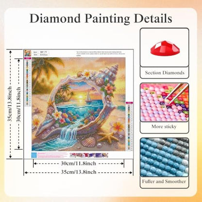 5D Seashell Beach Diamond Art kits for Adults Beginners 13.8x13.8 Inch - color: KM1179-1