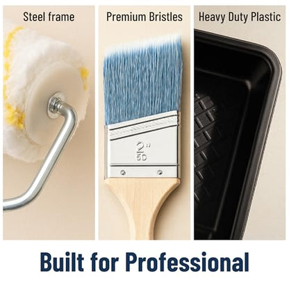 Bates- Paint Roller Kit, 19 pcs, Roller Set with Microfiber Sleeves & Frame | for Walls, Cabinets, Interior and Exterior Painting - style: Microfiber 9", 4", 19 pcs