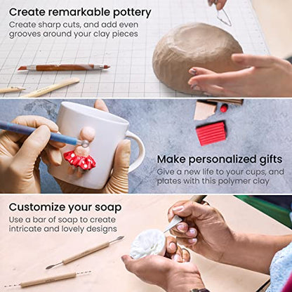 ARTEZA Pottery & Polymer Clay Tools, 22-Piece Sculpting Set, Steel Tip Tools with Wooden Handles, Craft Kit for Modeling, Carving - size: Set of 22