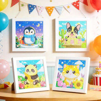 40pcs 5D Cartoon Diamond Painting Kits for Beginners, 6.7 x 6.7 In Cute Animal Diy Diamond Penguin Panda Arts and Crafts for Animal Party Decorations Party Favors Bag Fillers Supplies