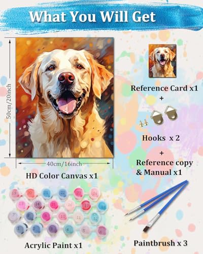TOCARE Labrador Paint by Numbers Kit for Adults, Dog Adult Paint by Number Canvas, Acrylic Adults' Paint-by-Number Kits for Dog Lovers 16x20inch (Without Framed) - color: TC-OPC-143