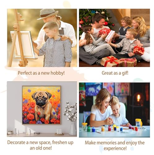 Artunion Framed Paint by Numbers Kit for Adults Beginners & Kids Ages 8-12,Pug Dog Paint by Number with Frame,Dog Animal Paint by Numbers Kit on Canvas 10 * 10 Inch Without Easel - color: ZXT-326-F