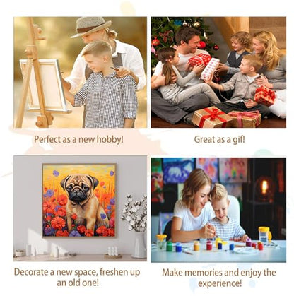 Artunion Framed Paint by Numbers Kit for Adults Beginners & Kids Ages 8-12,Pug Dog Paint by Number with Frame,Dog Animal Paint by Numbers Kit on Canvas 10 * 10 Inch Without Easel - color: ZXT-326-F