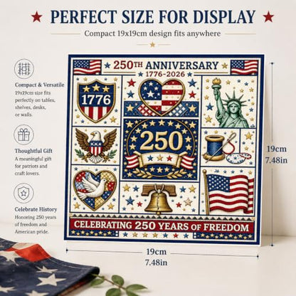 Vintage US Flag Cross Stitch Kit Beginners Embroidery 1776-2026 | USA Patriotic embroidery Kit,7.5×7.5" DIY Cross Stitch Kit, Pre-Printed Fabric, Threads, Needles, Easy for Beginners