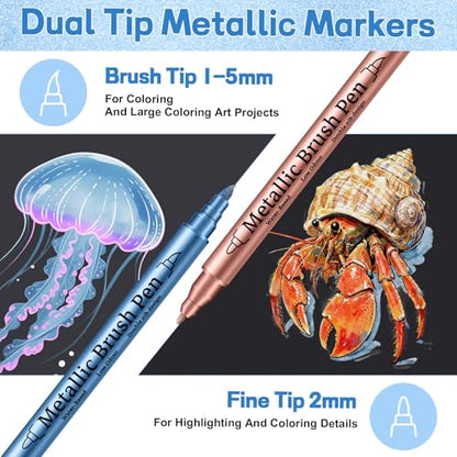 200gsm Bleedproof Marker Sketchbook & Dual Tip Metallic Markers