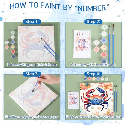 Nezyo 12 Sets Paint by Numbers with Frame, Ocean Animals Canvas 8x8 Inch - style: Sea Creatures