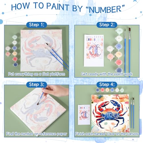 Nezyo 12 Sets Paint by Numbers with Frame, Ocean Animals Canvas 8x8 Inch | DIY Acrylic Number Painting for Beginners, Sea Life Designs, Includes Brushes Paints, Party Classroom Birthday Gift - style: Sea Creatures