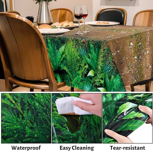 Kochorie 2 Pieces Forest Path Tablecloths Disposable Safari Jungle Table Cover Waterproof Woodland Table Cloth for Safari Jungle Birthday Party Supplies Picnic Camping Dining Day, 54 x 108 Inch - style: Forest Path