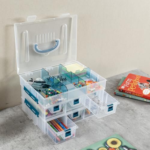 MyGift 11 Inch Craft Storage Organizer Case With 6 Drawers | Customizable Trays, Expandable Storage, Removable Dividers, 6 Drawers, 24 Compartments, Extra Trays Sold Separately - color: Blue