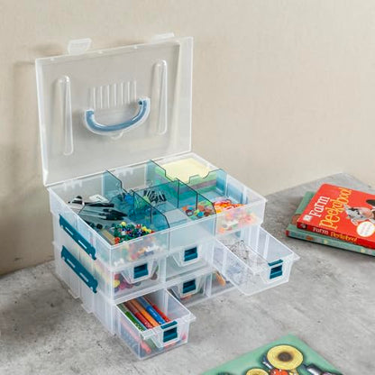 MyGift 11 Inch Craft Storage Organizer Case With 6 Drawers | Customizable Trays, Expandable Storage, Removable Dividers, 6 Drawers, 24 Compartments, Extra Trays Sold Separately - color: Blue