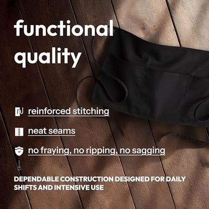 White Classic 3 Pack - Black Server Waist Aprons with 3 Pockets, Waitress Half Apron - color: Black Waist Apron - 3 Pack