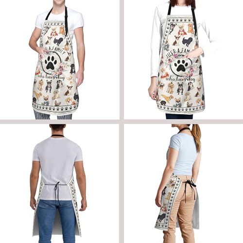 Funny Apron Polyester Grooming Aprons with Pocket for Cooking Kitchen Grilling Adults - color: Dog Family White