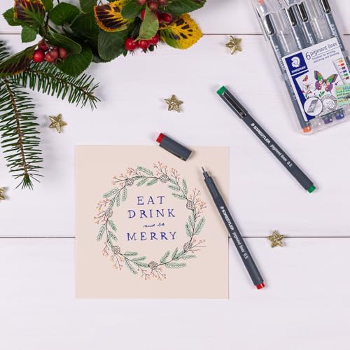 STAEDTLER 30805-SSB6 Pigment Liner Pens - Assorted Colours, 0.5 mm (Set of 6)